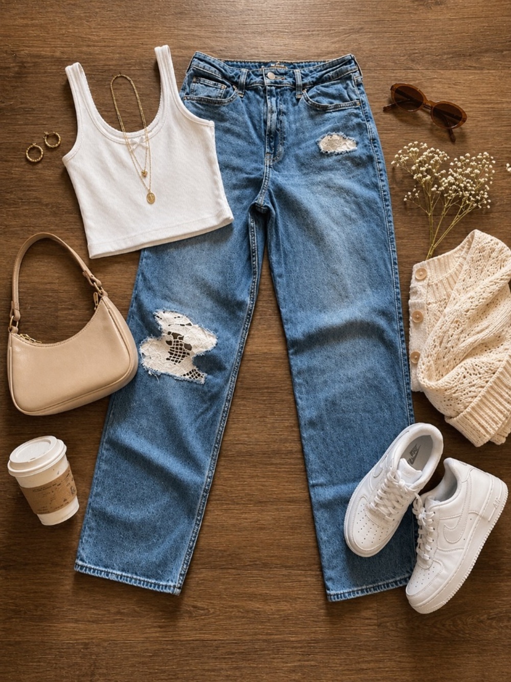 Upcycled Hollister Ultra High Rise Vintage Straight Leg Jeans with Lace